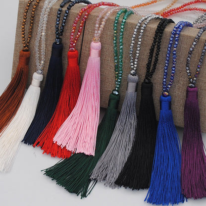 Colorful Velvet Thread Pendant Crystal Tassel Sweater Chain Women's Handmade Long Necklace Jewelry