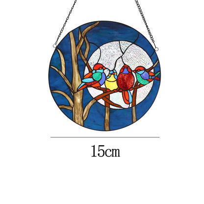 Four Birds Stained Glass Window Ornament Art Hanging Chain Glass Stained Artwork