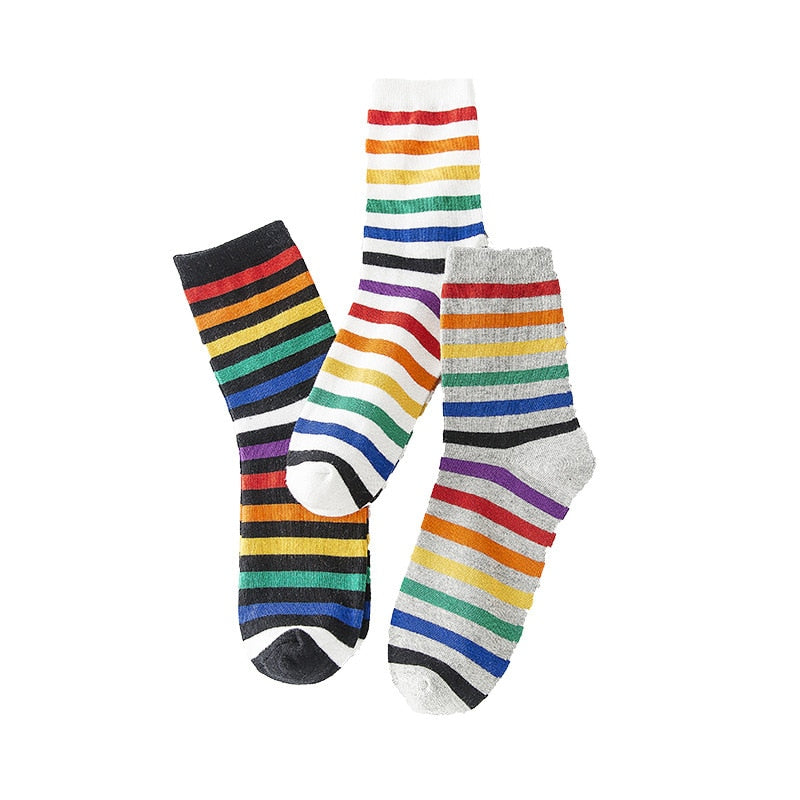 Rainbow Striped Patterned Funny Short Socks Women Cool Cotton Harajuku Socks Female Fashion Colored Happy Sock