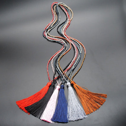 Colorful Velvet Thread Pendant Crystal Tassel Sweater Chain Women's Handmade Long Necklace Jewelry