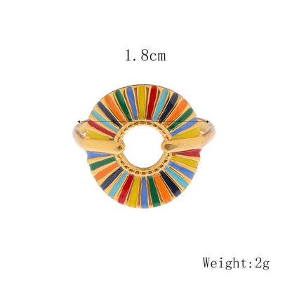 Retro niche rainbow opening creative ring, stainless steel golden opening circle, color oil drop ring