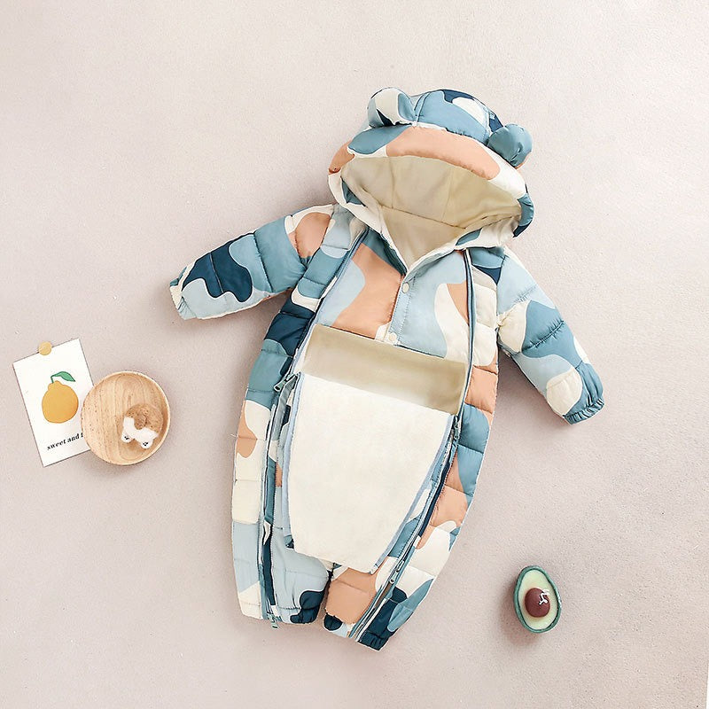 Baby Winter Clothes Newborn One-Piece Clothes Autumn And Winter Plush Thickened Outerwear Hugging Suit