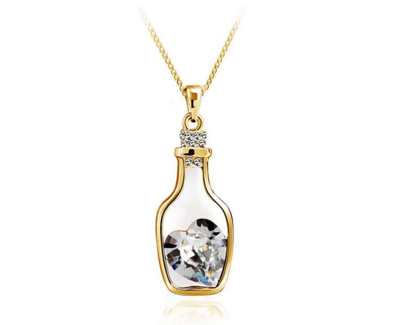 Punk Pink Blue Collares Men Wish Bottle Crystal Heart Pendant Necklace For Women Chain Jewelry Statement collier