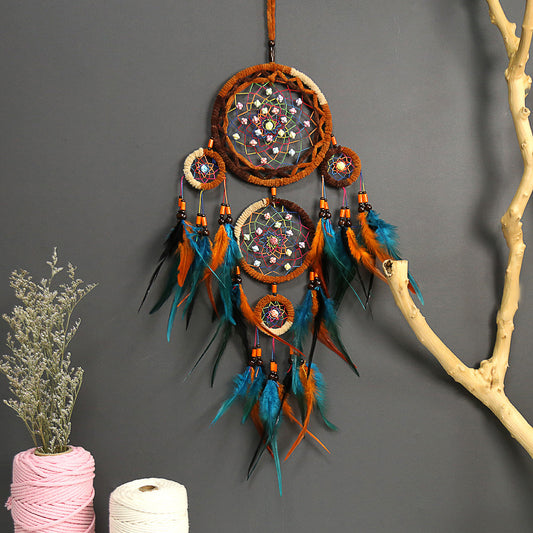 Five Ring Dream Catcher Feather Pendant Handicraft Making Wind Chimes Creative Gifts Home Wall Decoration