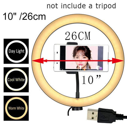 Video Youtube Fill Ring Light Lamp Live COOK 26CM Photography Lighting Phone Ringlight Tripod Stand Photo Led Selfie Bluetooth