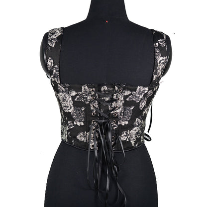 Black Rose Double Layer Fishbone Corset Waistband Retro Corset Outerwear