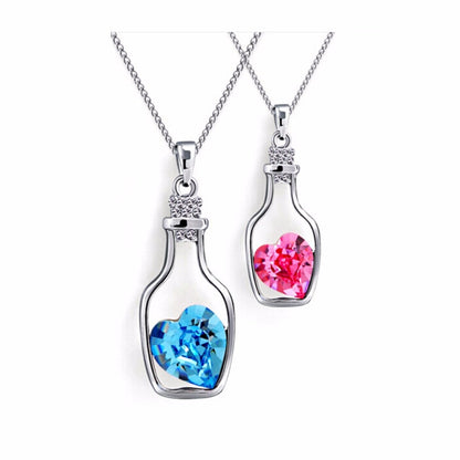 Punk Pink Blue Collares Men Wish Bottle Crystal Heart Pendant Necklace For Women Chain Jewelry Statement collier