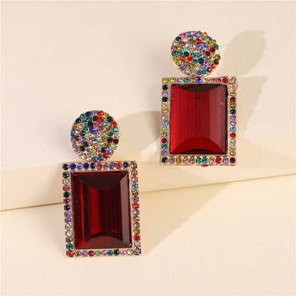 JURAN Colorful Square Rhinestone Statement Earring for Women Trendy Luxury Geometric Rainbow Earring Fashion Jewelry Trend