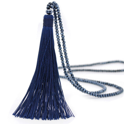 Colorful Velvet Thread Pendant Crystal Tassel Sweater Chain Women's Handmade Long Necklace Jewelry