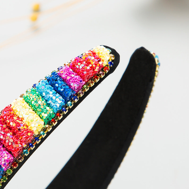 New Dream Girl Rainbow Sequins With Colorful Rhinestones Fabric Headband Fashion Sweet Hair Accessories