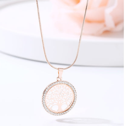 Hot Tree of Life Crystal Round Small Pendant Necklace Gold Silver Color Bijoux Collier Elegant Women Jewelry Gifts