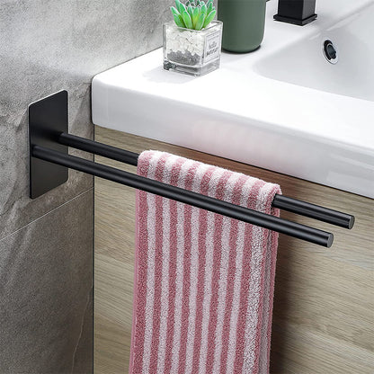 Self Adhensive Towel Rail W/O Drilling Bathroom Towel Bar Stainless Steel Two-Arm Towel Holder