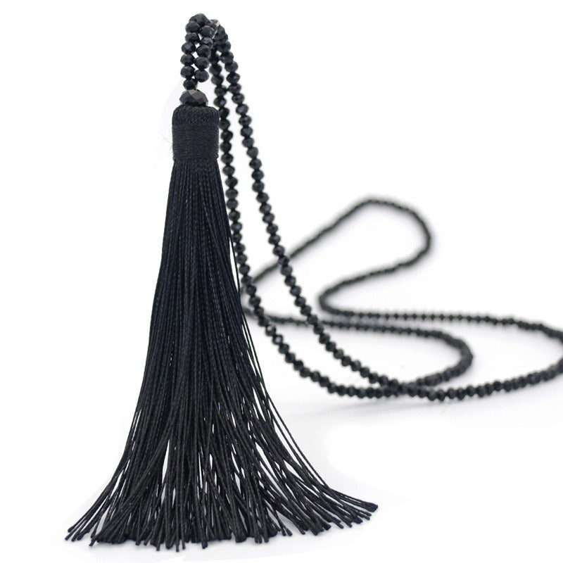 Colorful Velvet Thread Pendant Crystal Tassel Sweater Chain Women's Handmade Long Necklace Jewelry