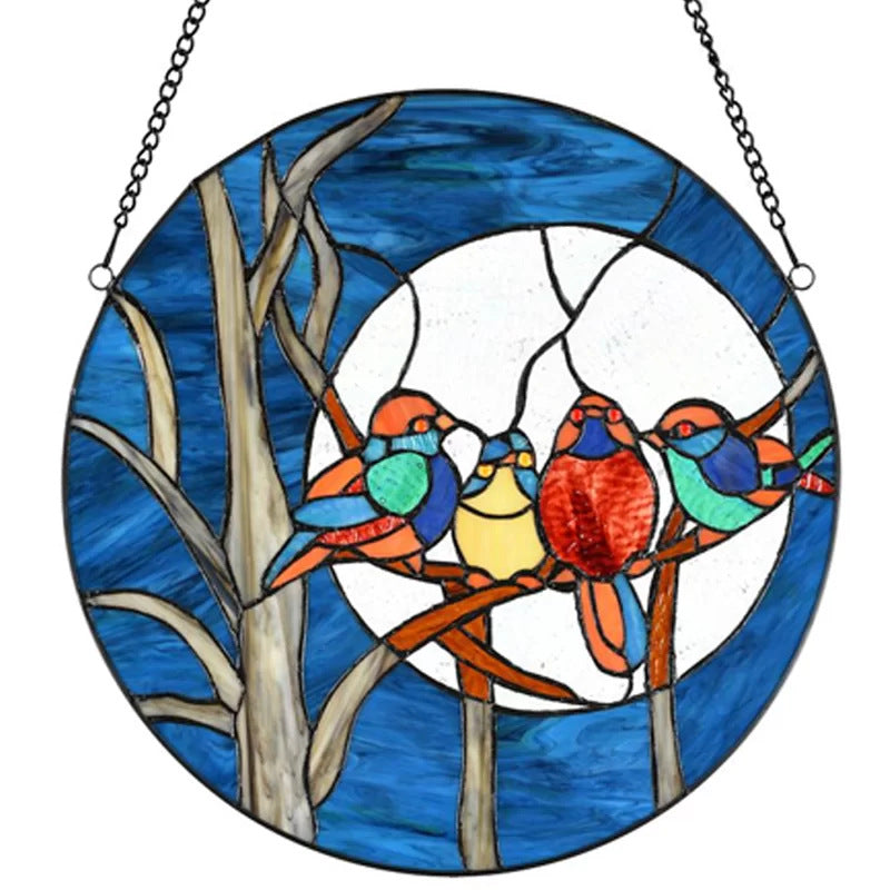 Four Birds Stained Glass Window Ornament Art Hanging Chain Glass Stained Artwork