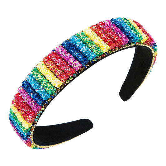 New Dream Girl Rainbow Sequins With Colorful Rhinestones Fabric Headband Fashion Sweet Hair Accessories