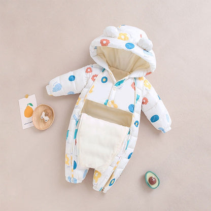 Baby Winter Clothes Newborn One-Piece Clothes Autumn And Winter Plush Thickened Outerwear Hugging Suit