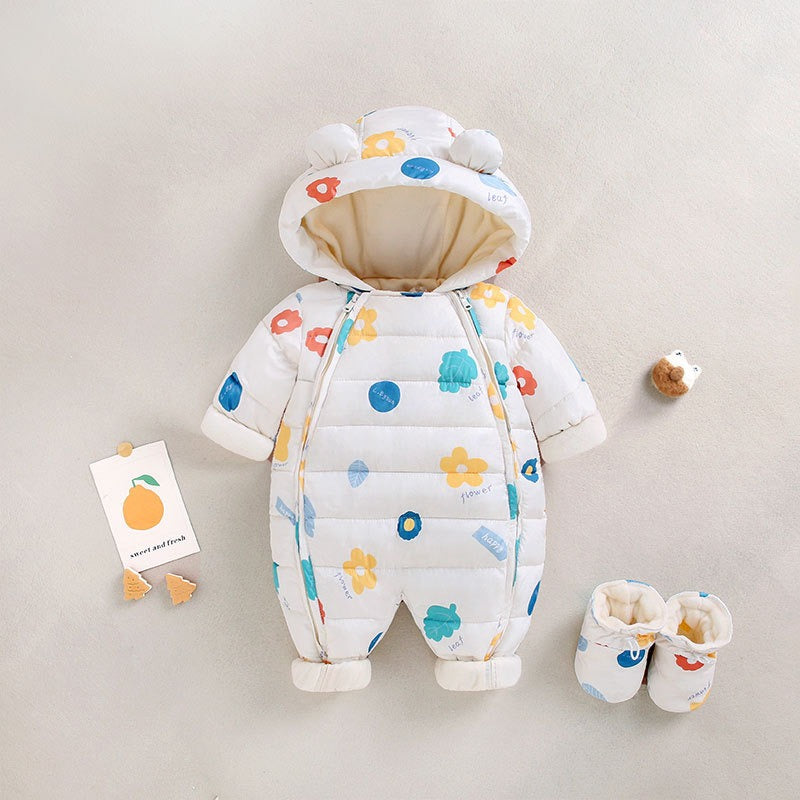 Baby Winter Clothes Newborn One-Piece Clothes Autumn And Winter Plush Thickened Outerwear Hugging Suit