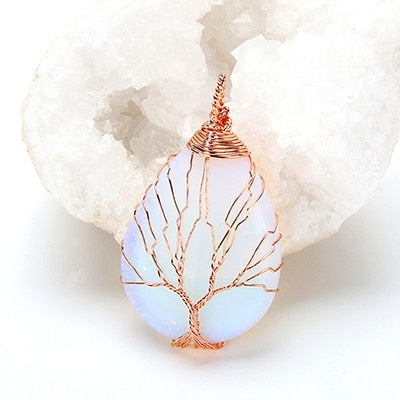 sedmart Tree of Life Pendant Amethyst Rose Crystal Necklace Gemstone Chakra Jewelry