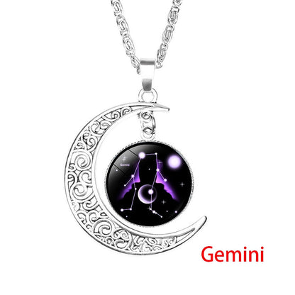 12 Zodiac Sign Pendant Necklace Glass Cabochon Double Galaxy Constellation Horoscope Astrology Necklace For Women Men Jewelry