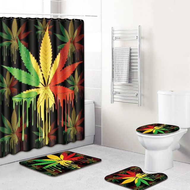 S 3D Printing Maple Leaf Bathroom Mats 180*180cm Shower Curtain 4pcs Bath Mat Sets Home Decoration