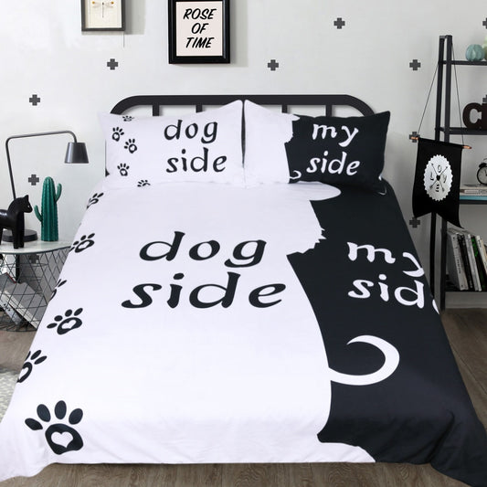 Cartoon Bedding Set for Kids Duvet Cover Set Dog Side and My Side Home Textiles Pet Footprint Black Bedclothes