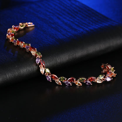 Bracelet Bracelet Jewelry Fashion Colorful Crystal Willow Leaf Bracelet Copper Zircon Bracelet