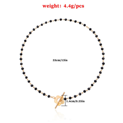 Fashion Luxury Black Crystal Glass Bead Chain Choker Necklace for Women Flower Lariat Lock Collar Necklace Jewelry Party Charm