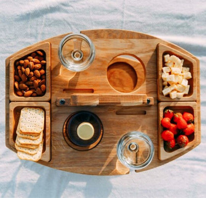 Picnic Table Wine Plate Portable Out Hanging Wine Glasses Fruit Plate Wooden Picnic Table