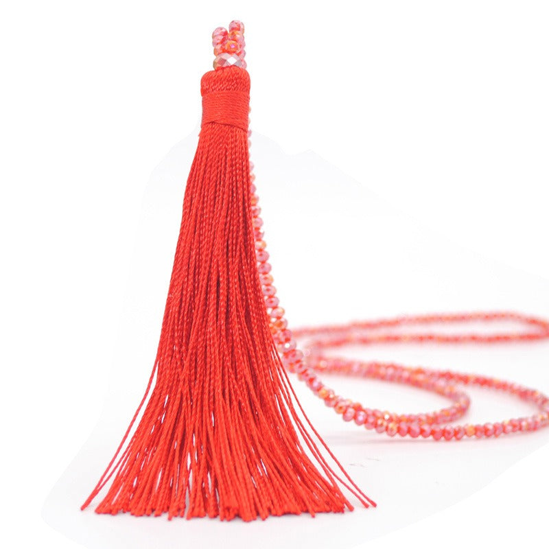 Colorful Velvet Thread Pendant Crystal Tassel Sweater Chain Women's Handmade Long Necklace Jewelry