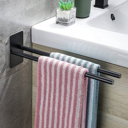 Self Adhensive Towel Rail W/O Drilling Bathroom Towel Bar Stainless Steel Two-Arm Towel Holder