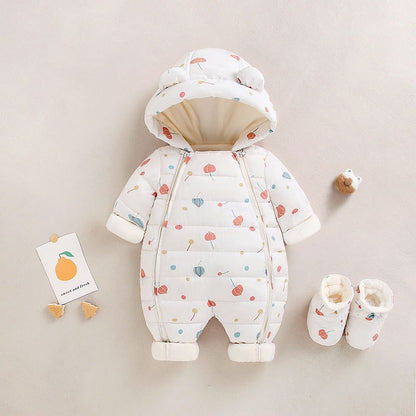 Baby Winter Clothes Newborn One-Piece Clothes Autumn And Winter Plush Thickened Outerwear Hugging Suit