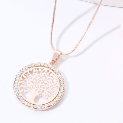 Hot Tree of Life Crystal Round Small Pendant Necklace Gold Silver Color Bijoux Collier Elegant Women Jewelry Gifts