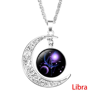 12 Zodiac Sign Pendant Necklace Glass Cabochon Double Galaxy Constellation Horoscope Astrology Necklace For Women Men Jewelry