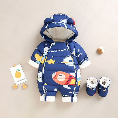 Baby Winter Clothes Newborn One-Piece Clothes Autumn And Winter Plush Thickened Outerwear Hugging Suit