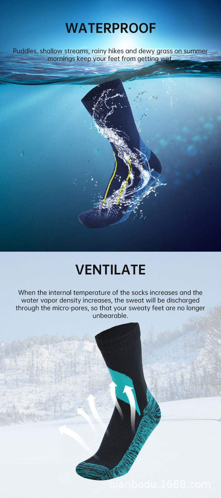 Socks Waterproof Breathable Outdoor Waterproof Hiking Wading Camping Winter Skiing Sock Riding Snow Warm Waterproof Socks