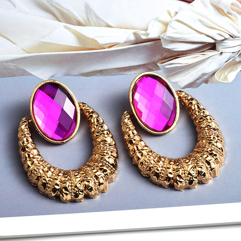 Earrings New Oval Alloy Crystal Diamond Jewelry Round