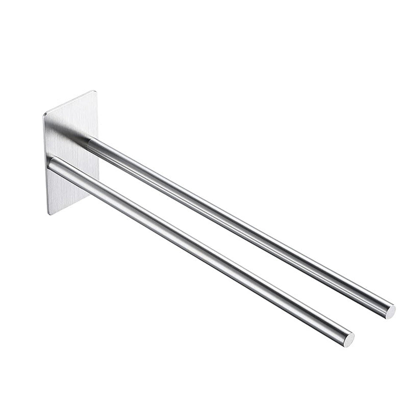 Self Adhensive Towel Rail W/O Drilling Bathroom Towel Bar Stainless Steel Two-Arm Towel Holder