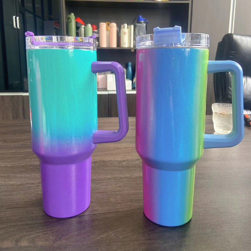 40oz Rainbow Paint Thermal Sublimation Handle Car Cup 304 Stainless Steel Insulation and Cold Insulation Car