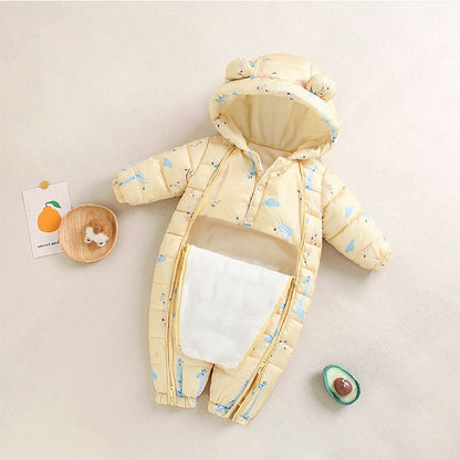 Baby Winter Clothes Newborn One-Piece Clothes Autumn And Winter Plush Thickened Outerwear Hugging Suit