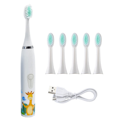 3-Speed Sonic Children's Electric Toothbrush USB Household Soft Bristle Brush Head Toothbrush Portable Cartoon Toothbrush Waterproof