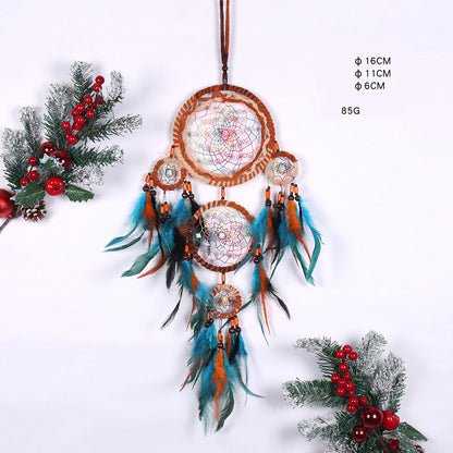 Five Ring Dream Catcher Feather Pendant Handicraft Making Wind Chimes Creative Gifts Home Wall Decoration