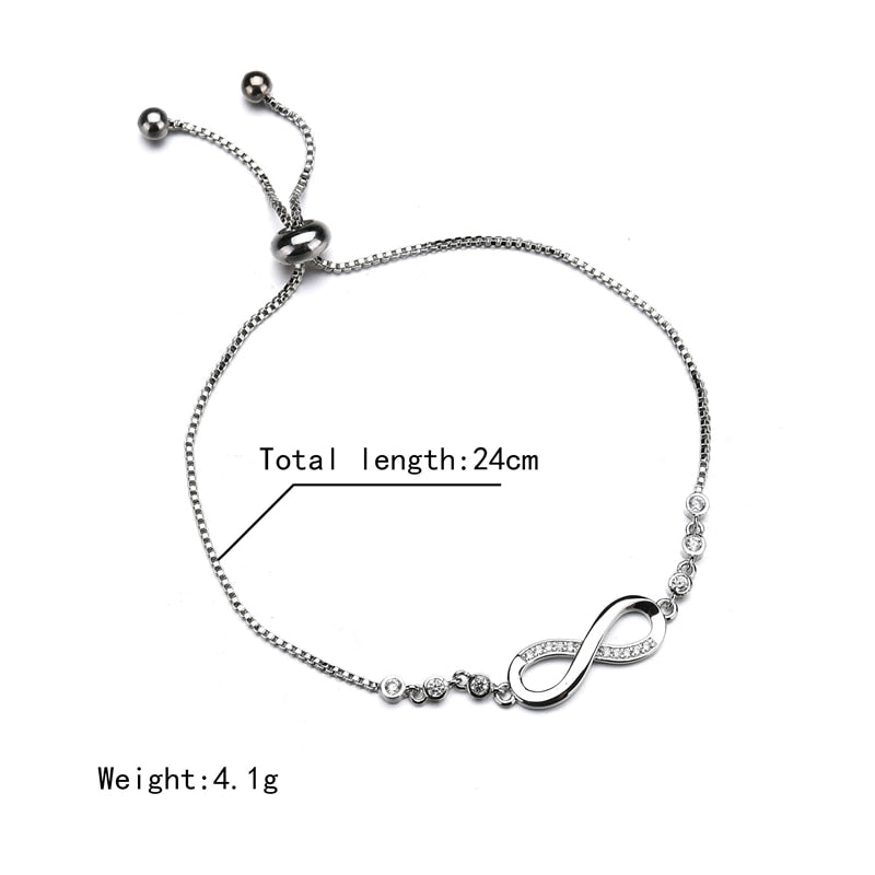 Luxurious Crystal Bracelet Silver Color Adjustable Infinity Charm Bracelets for Women Fashion Jewelry