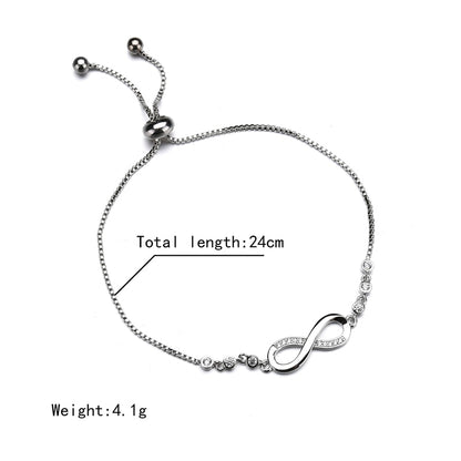 Luxurious Crystal Bracelet Silver Color Adjustable Infinity Charm Bracelets for Women Fashion Jewelry