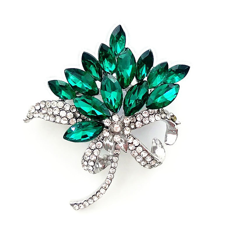 Hot selling and exquisite ink orchid, water diamond, Bauhinia bouquet, glass crystal brooch, clothing, and corsage accessories