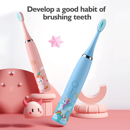 3-Speed Sonic Children's Electric Toothbrush USB Household Soft Bristle Brush Head Toothbrush Portable Cartoon Toothbrush Waterproof