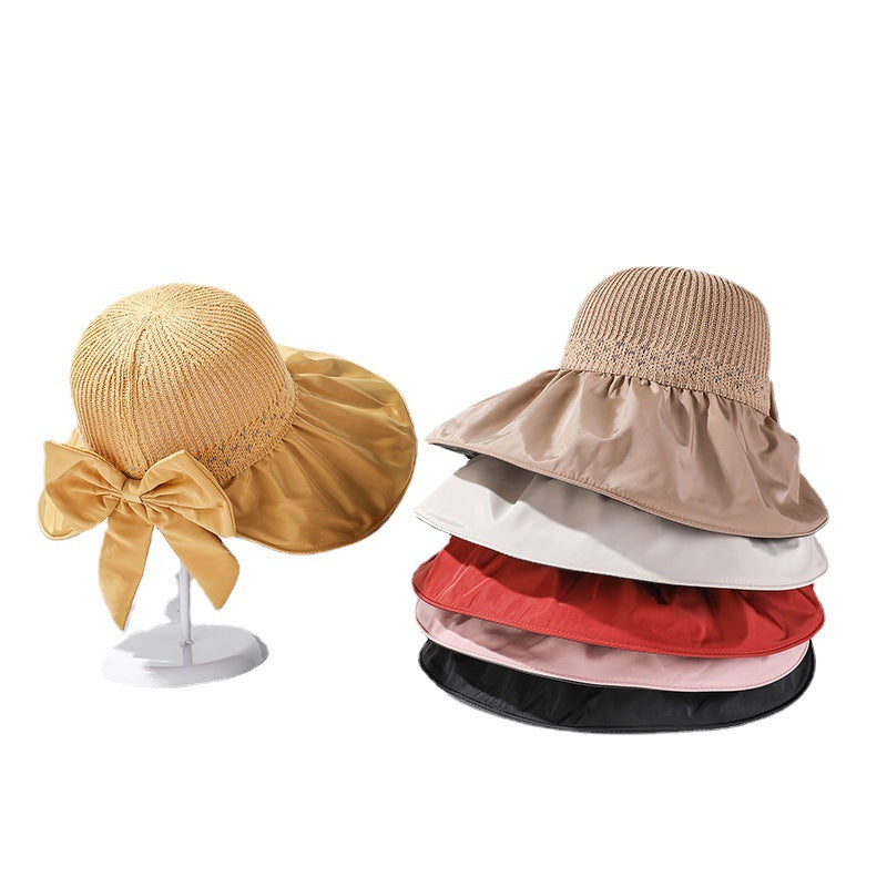 Big Brim Hat Outdoor UV Protection Big Head Sun Hat Silver Silk Thread Rear Opening Bow Sun Hat