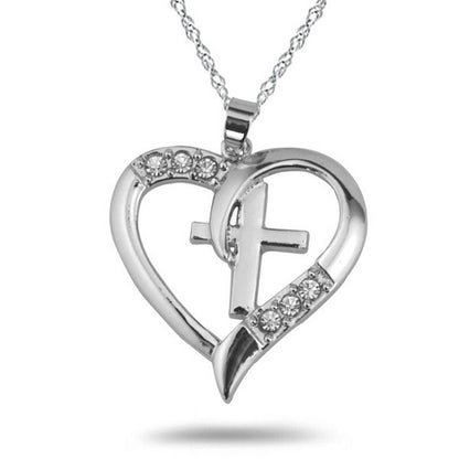 Silver Plated Jewelry Necklace Women Cross Heart Love Crystal Pendant Necklace Choker Necklaces Top Qualit