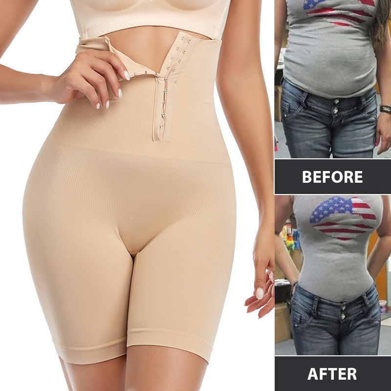 High Waist Abdominal Pants Women's Postpartum Corset Belly Raise Hip Leggings Buckle Adjustment Seamless Boxer Large Size Body Shaper Pants