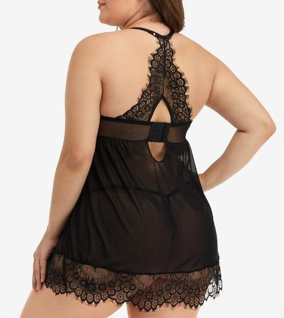 Sexy Lingerie Suspender Skirt Factory Wholesale Black Silk Sexy Lace Nightdress Plus Size Nightwear S-5XL