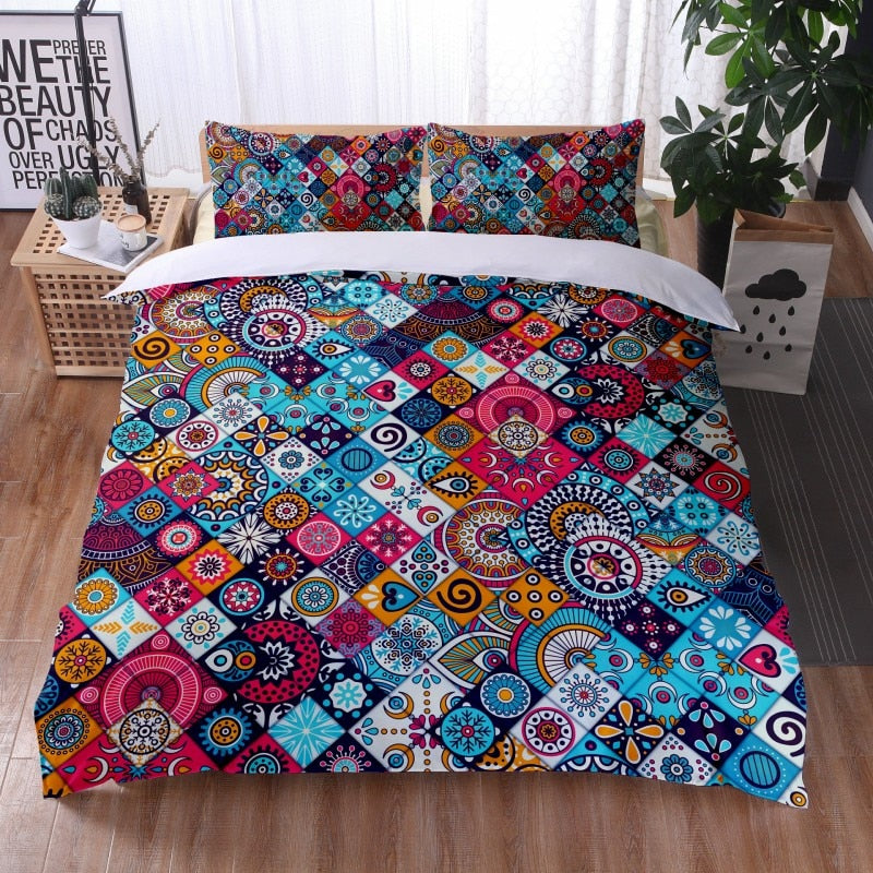 Fashionable 3 Pieces Bohemian Style Bedding Set Large Mandala Feather Printed Duvet Cover With Pillowcase Not Included Sheets